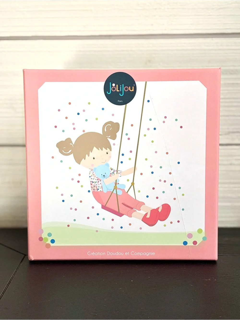 Jolijou Paris Soft My First Doll Pink Overall Brown Eyes & Pigtail Blue Bear NEW
